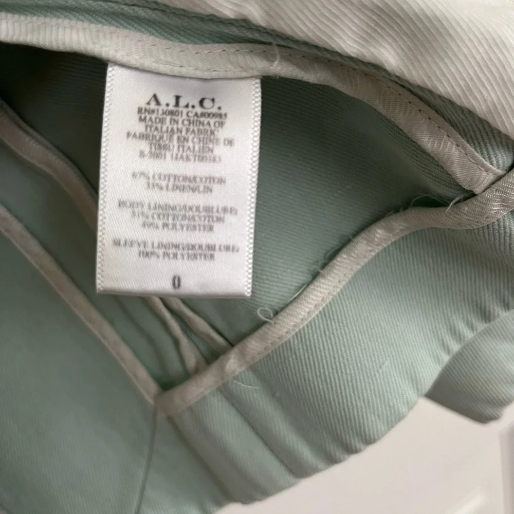PRICE DROP! A.L.C. Sedgwick Mint Green Cotton Linen Double Breasted Blazer - Picture 5 of 9